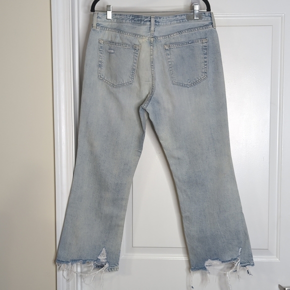 Adriano Goldschmiede The Jodi Crop High Rise Slim Flare Distressed Hem Jeans W32 - Picture 11 of 16